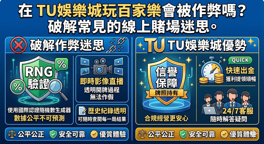 在 TU娛樂城玩百家樂會被作弊嗎？破解常見的線上賭場迷思。